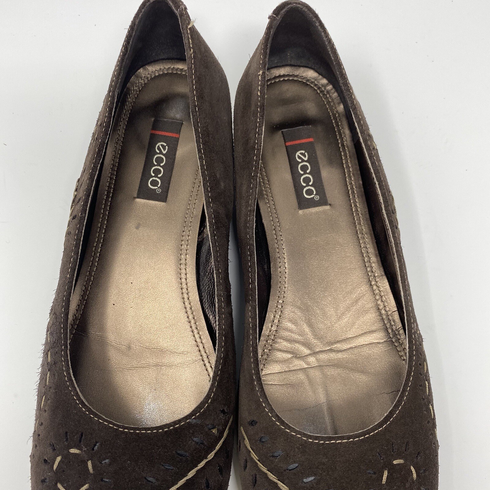 ECCO Brown Suede Stitched Embroidered Comfort Ballet Flats EUR 42