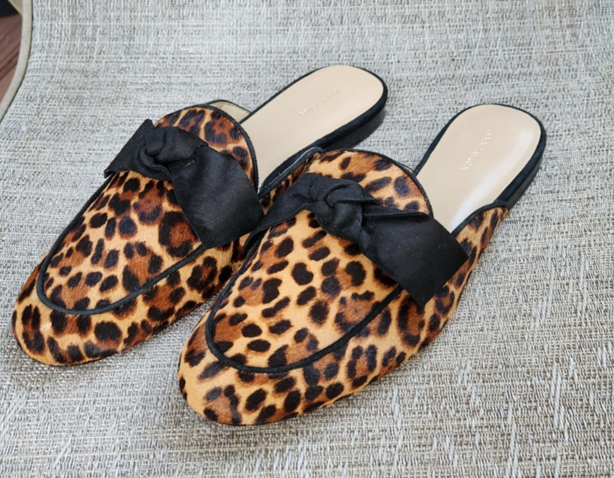 ANN TAYLOR CLOGS, Dyed Leopard Calf Hair Mules, Women’s 10 Medium