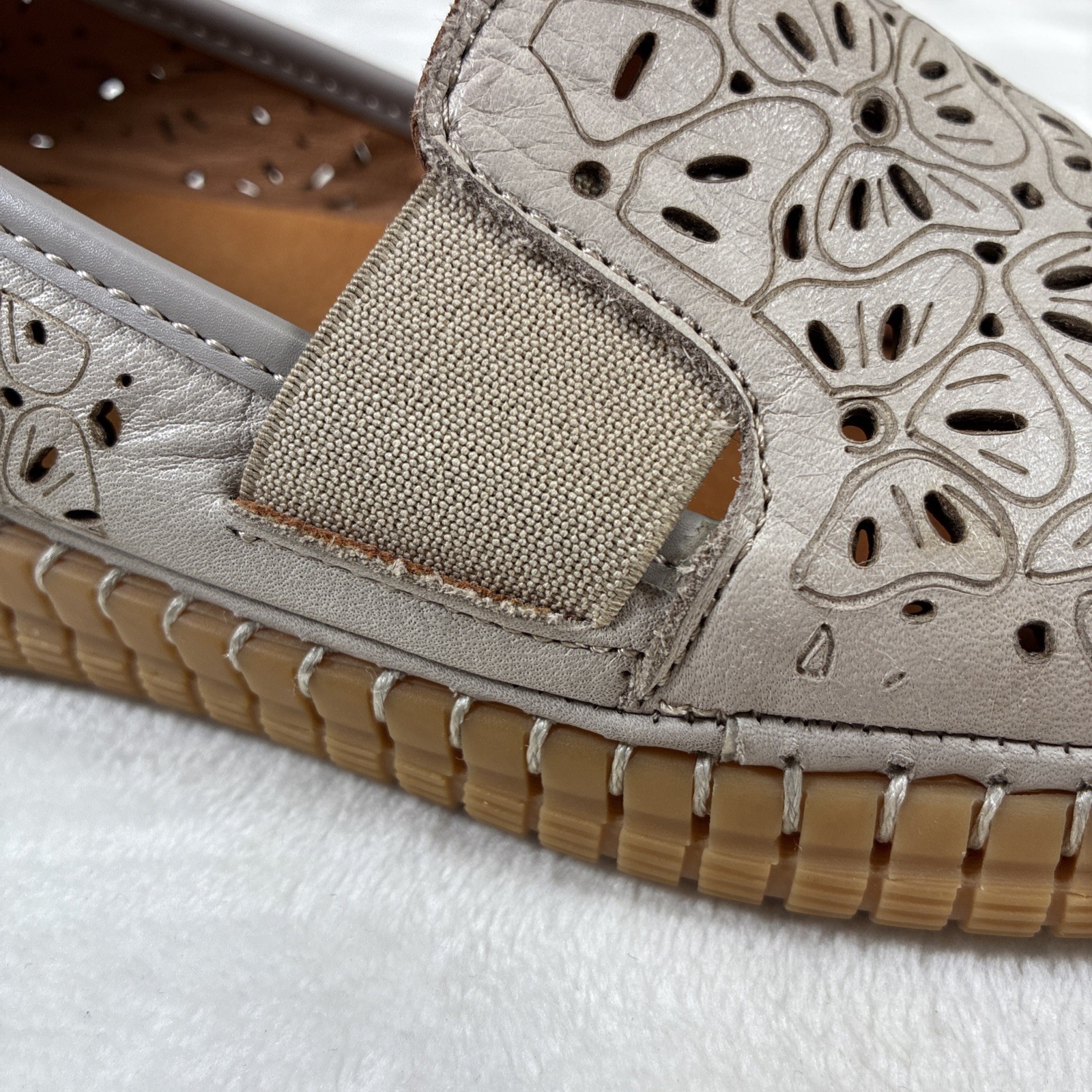 Spring Step Jookin Womens Slip On Shoes Grey Laser Cut Leather 41/ US 9.5-10