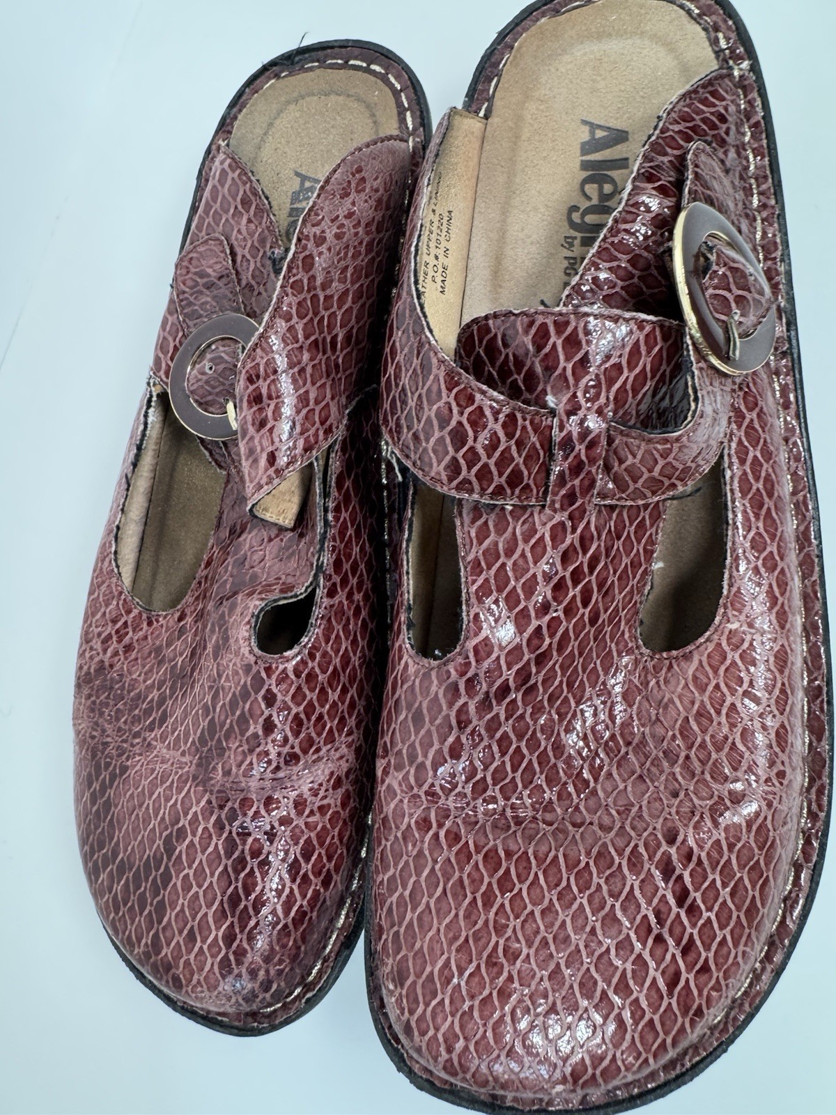 Allegria PG Lite Clogs Slip-On Mule Work Shoes Size 40 US 10 Choco Snake Red