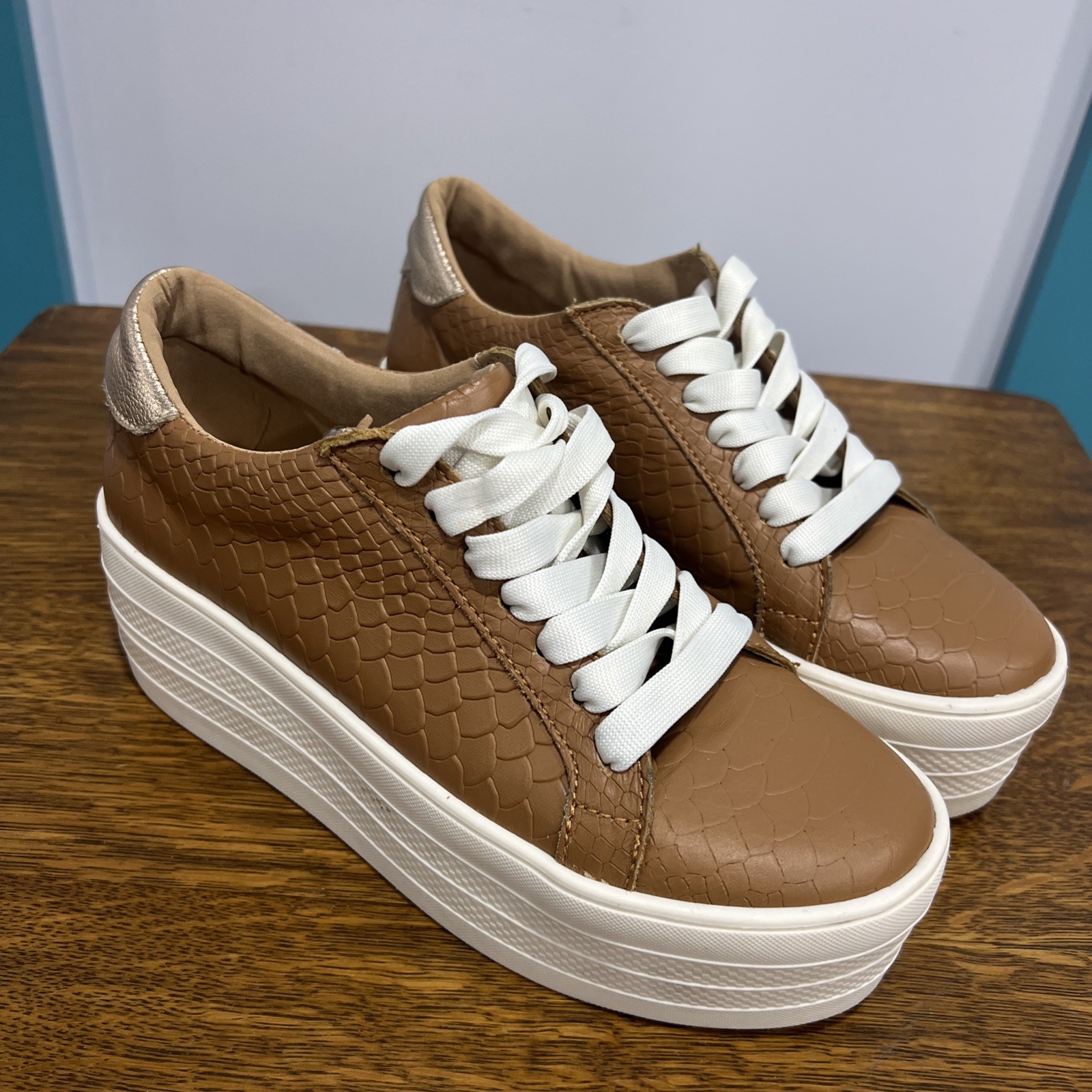 PMK Argentina Women Leather Platform Sneakers Brown Textured Sz 8 MSRP $175 Lug