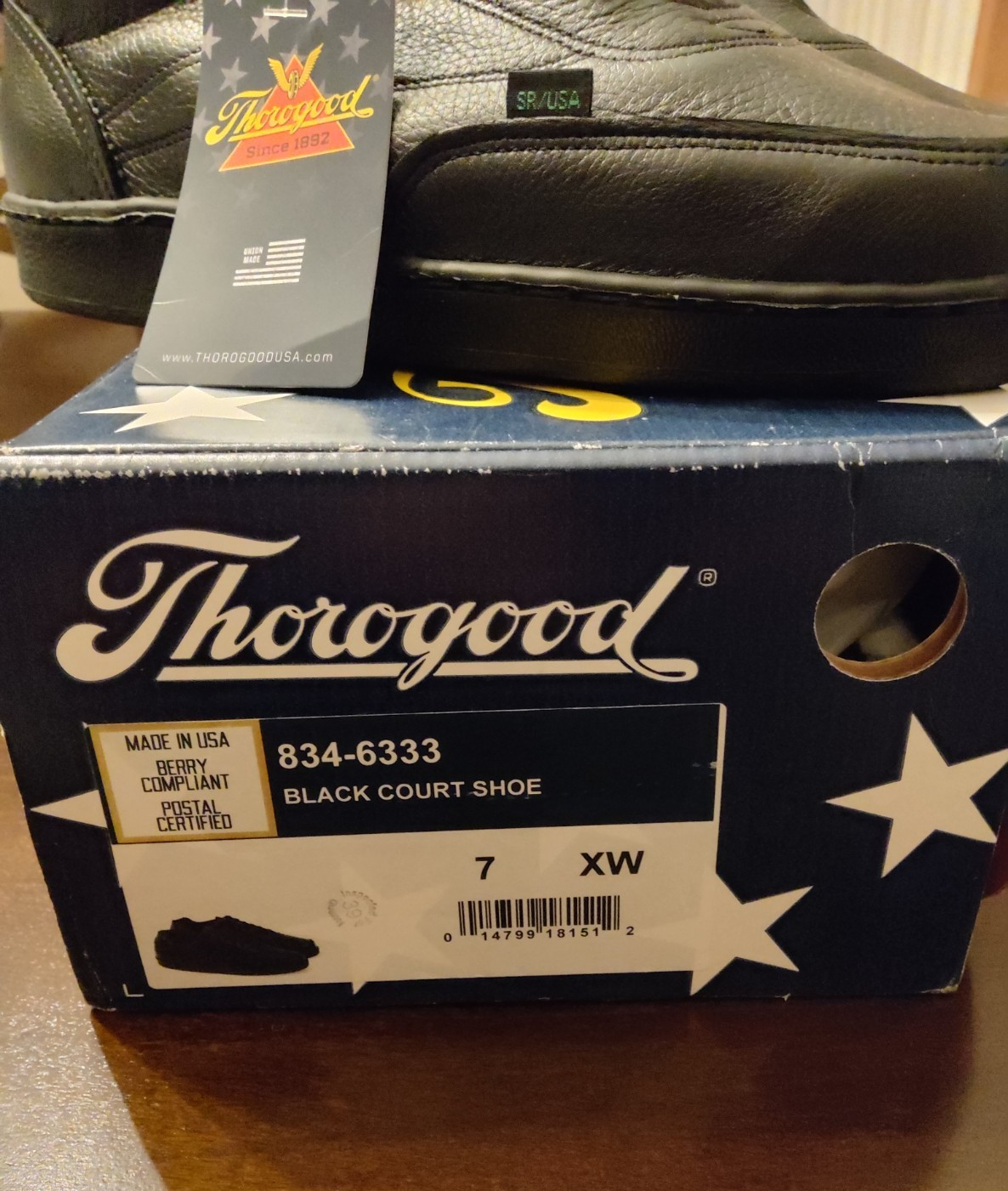 Thorogood BLACK COURT SHOE Size 7 XW (Extra Wide)