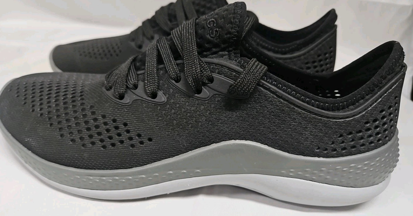 Crocs LiteRide 360 Pacer Sneakers Black Gray Lace Up 206705 Womens Size 9 GUC