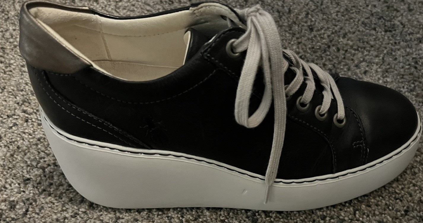 FLY London Black Leather Wedge Sneakers Comfort Women’s Size 38 EU / 7.5 US
