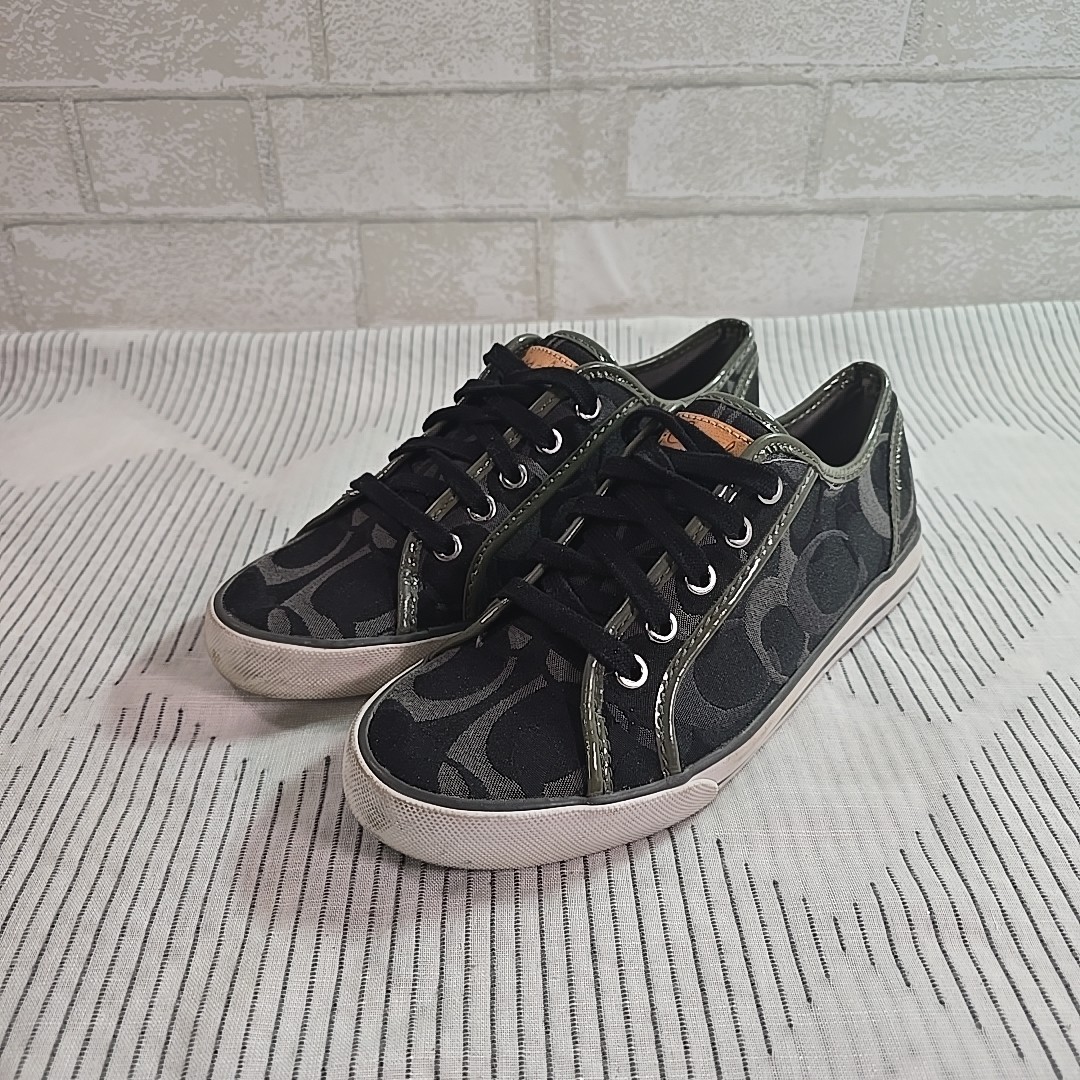 Coach Barrett Signature Sneakers Black Canvas Low Top Women’s Size 7B VG