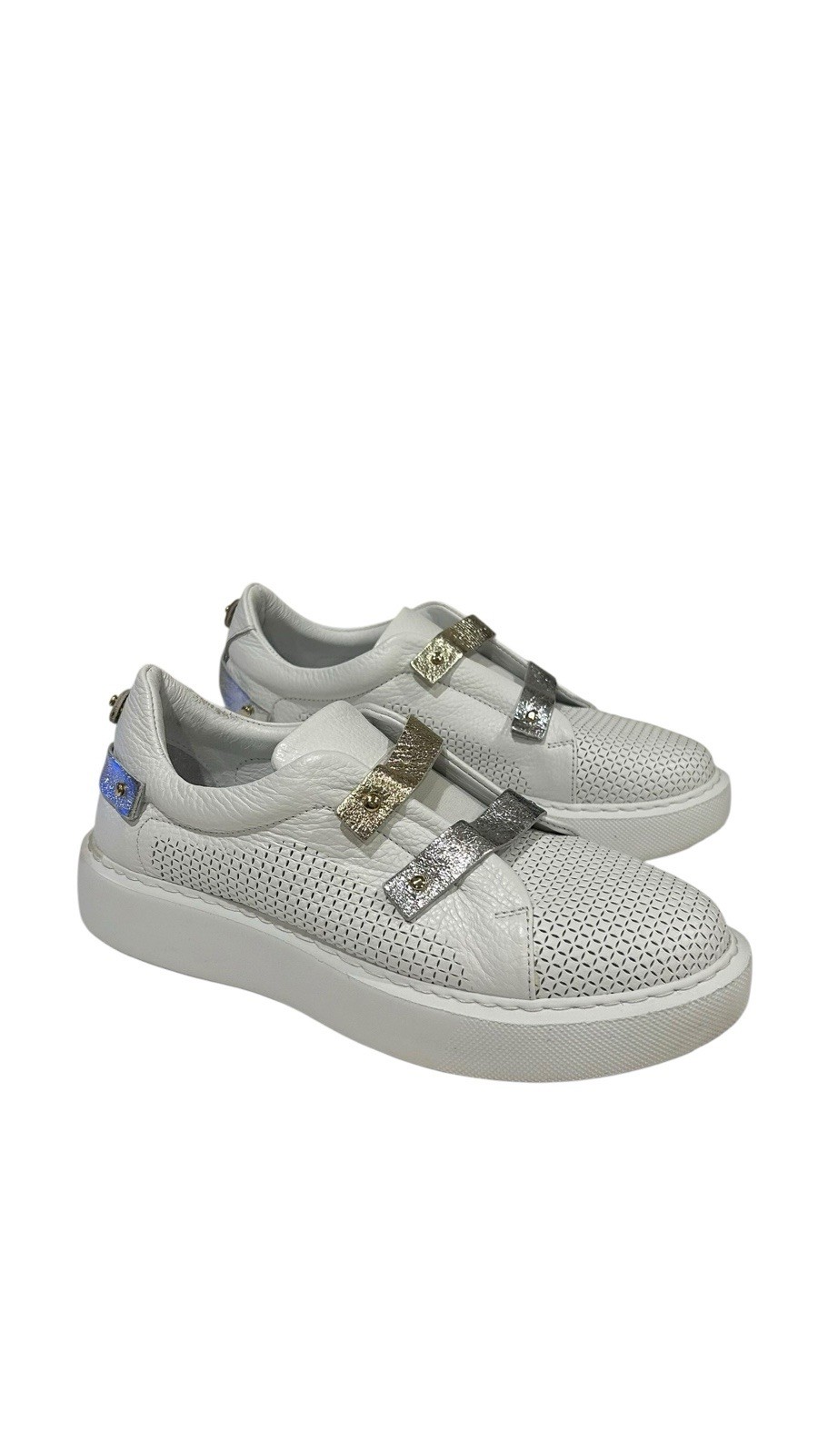 White 100% Leather Summer Shoes, Size 10
