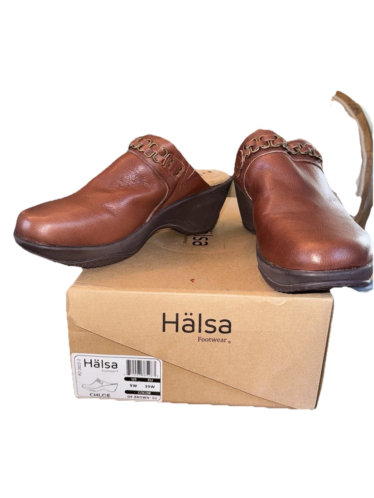 NIB 100% Leather Halsa Cognac Brown Chloe Clog Women’s Sz 9 W