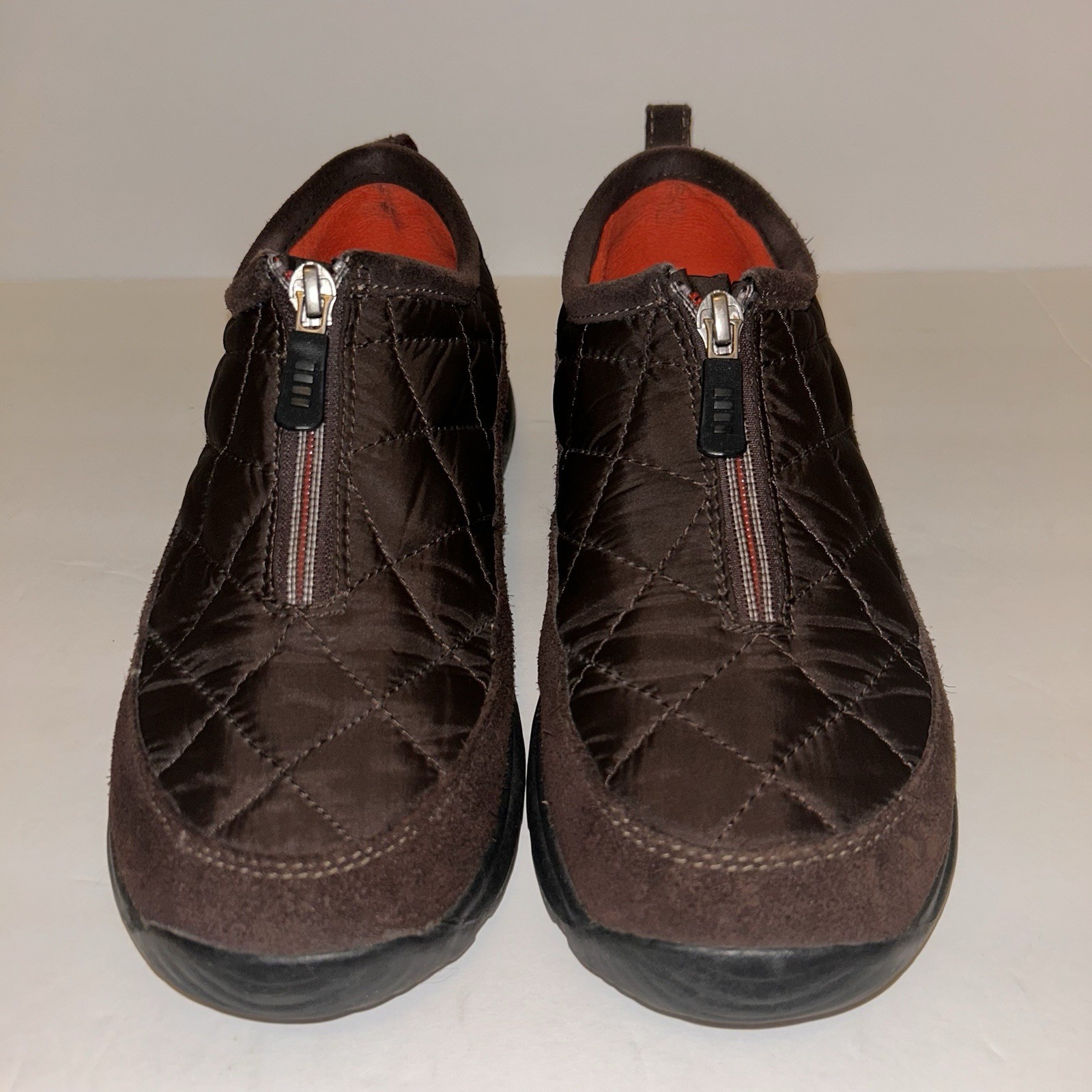 Lands End Women’s Sz 7.5 Brown Suede Hiking Walking Shoes Front Zip 86524
