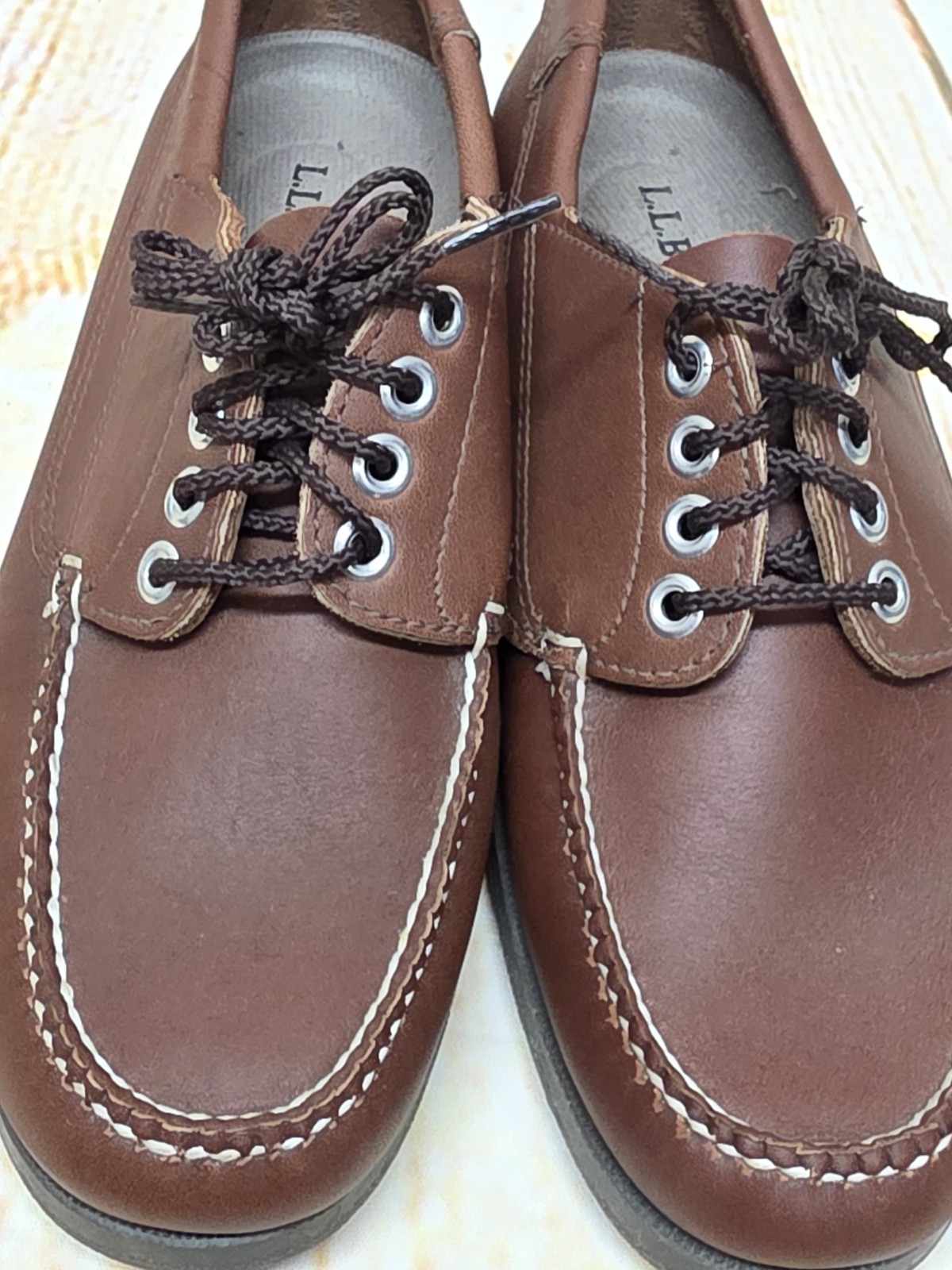 L.L. Bean Womens Blucher Moc Shoes Sz 8.5 M Brown Leather Moccasins Lace Up