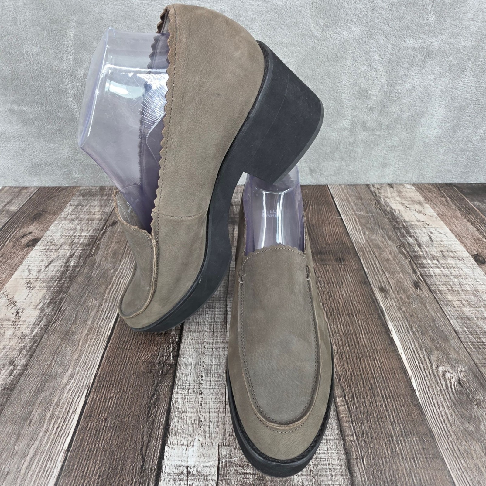 Eileen Fisher Harria Platform Loafers 11 Slate Grey Tumbled Nubuck Leather Chic