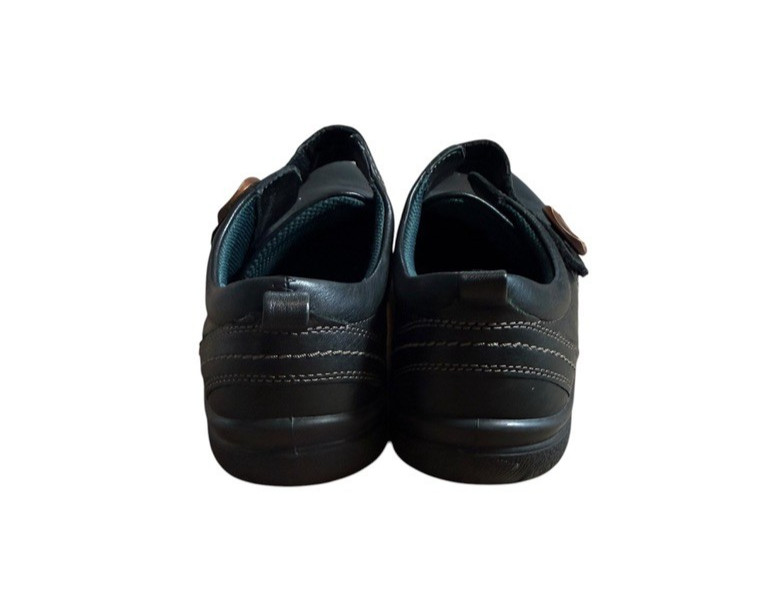 Ecco Womens Shoes Size 39 8 Black Leather Walking Monk Strap Button Hook Loop