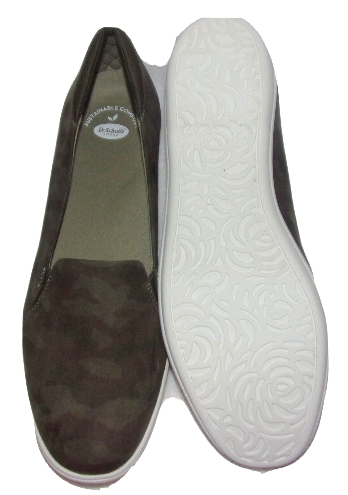 NEW DR. SCHOLL’S RISE UP OLIVE CAMO TEXTILE SLIP ON FLATS 6, 7, 8, 9, 10, 11