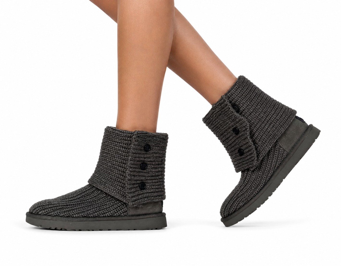 UGG Classic Cardy Knit Boots Charcoal Gray Button Slouchy Cottagecore Size 8