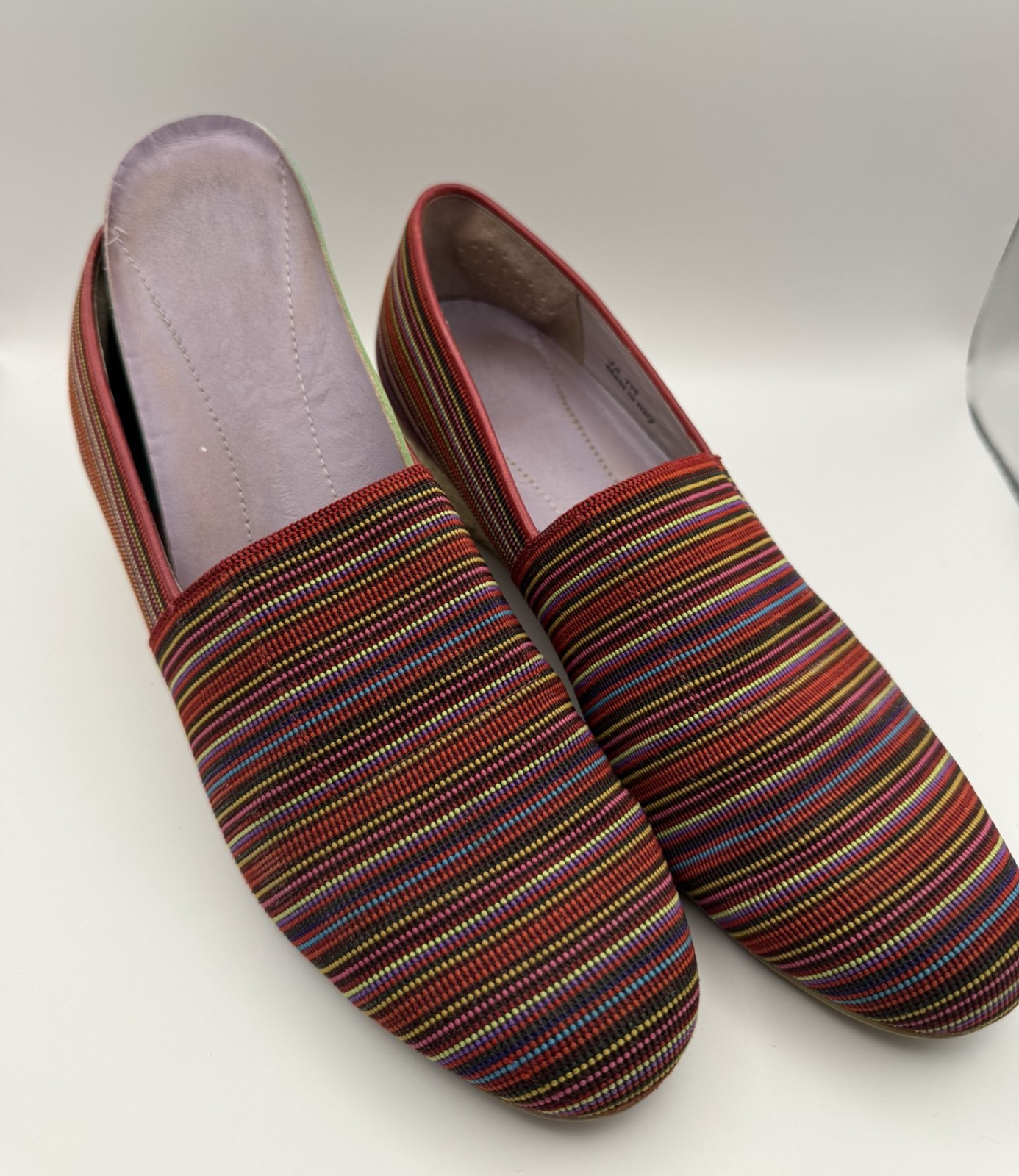 SAS Shoes Becky Jute-Wrapped Wedge Slip-On Red Stripe multi-color 7M Italy