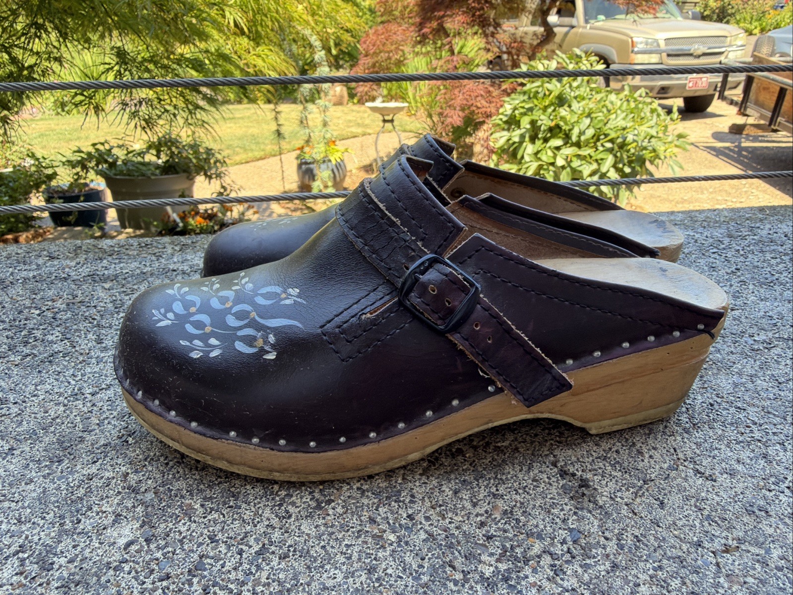 Bastad Original Sweden Wood Leather Painted Clog Dark Purple 40 US 9 /9.5