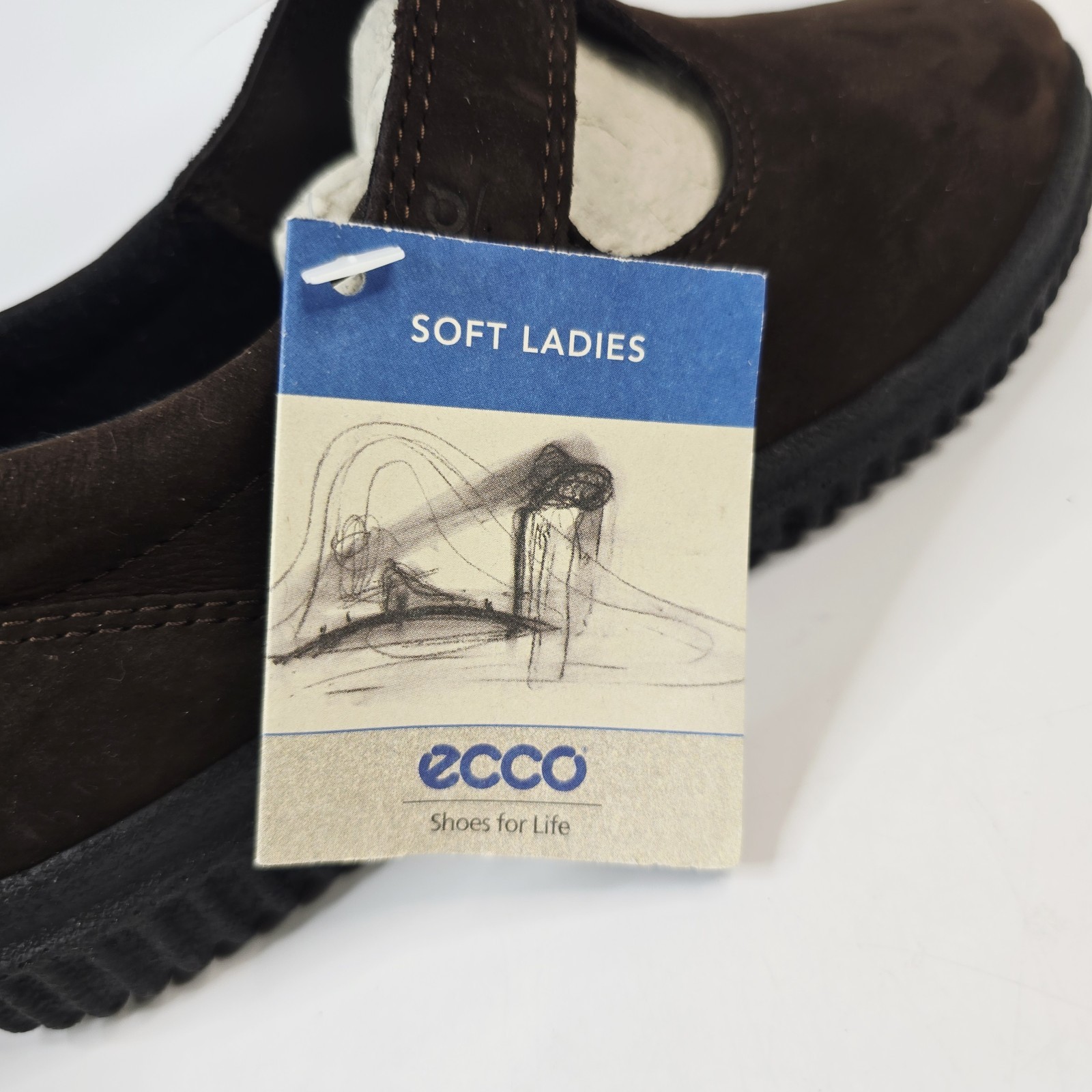 NWT ECCO Soft Women Size US 6-6.5 Brown Suede Mary Jane Hook Loop Comfort Shoes