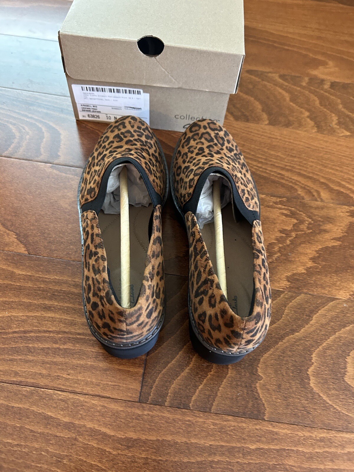 Clarks Womens 10 N Airabell Mid Leopard Print Wedges Leather Closed Toe NEW