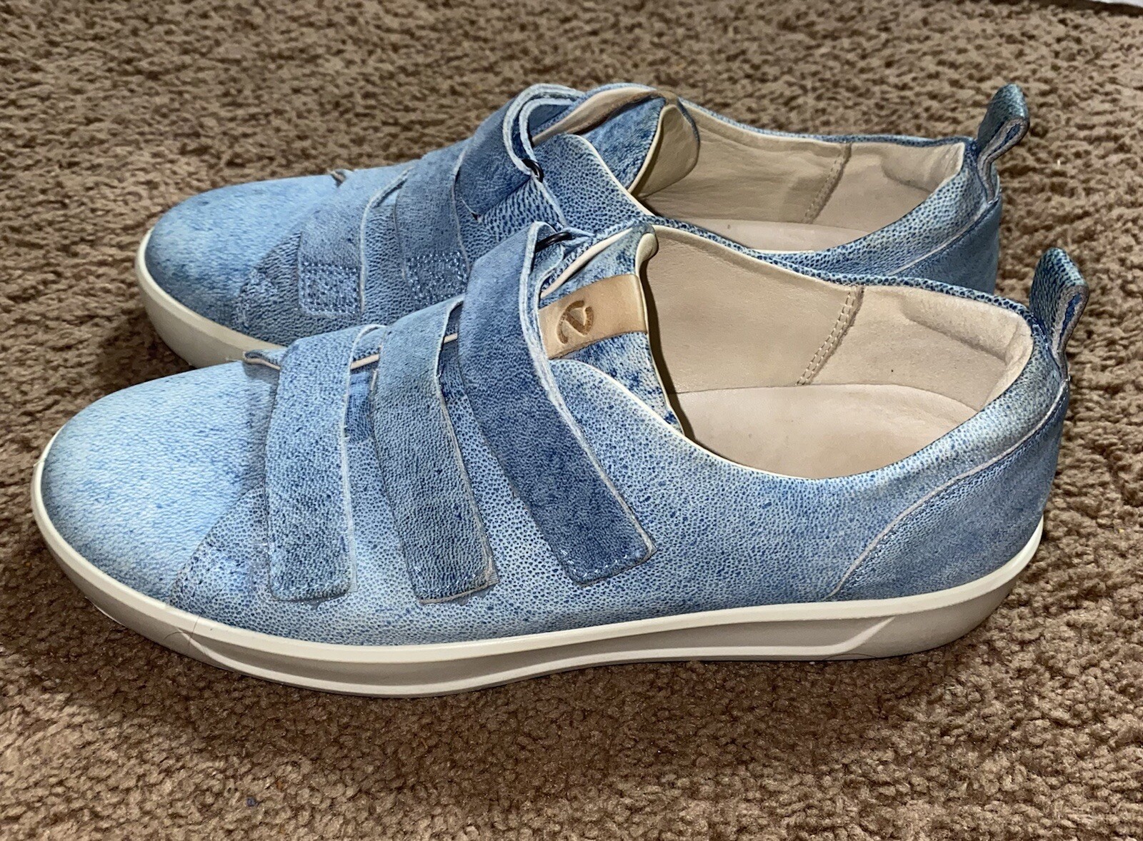 ECCO Soft 8 3-Strap Blue Women’s Size 10 Shoes EU 41 Denim Hook Loop Comfort