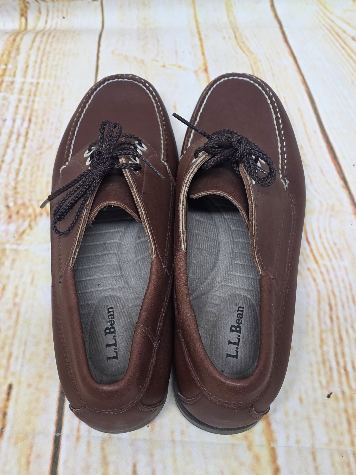 L.L. Bean Womens Blucher Moc Shoes Sz 8.5 M Brown Leather Moccasins Lace Up