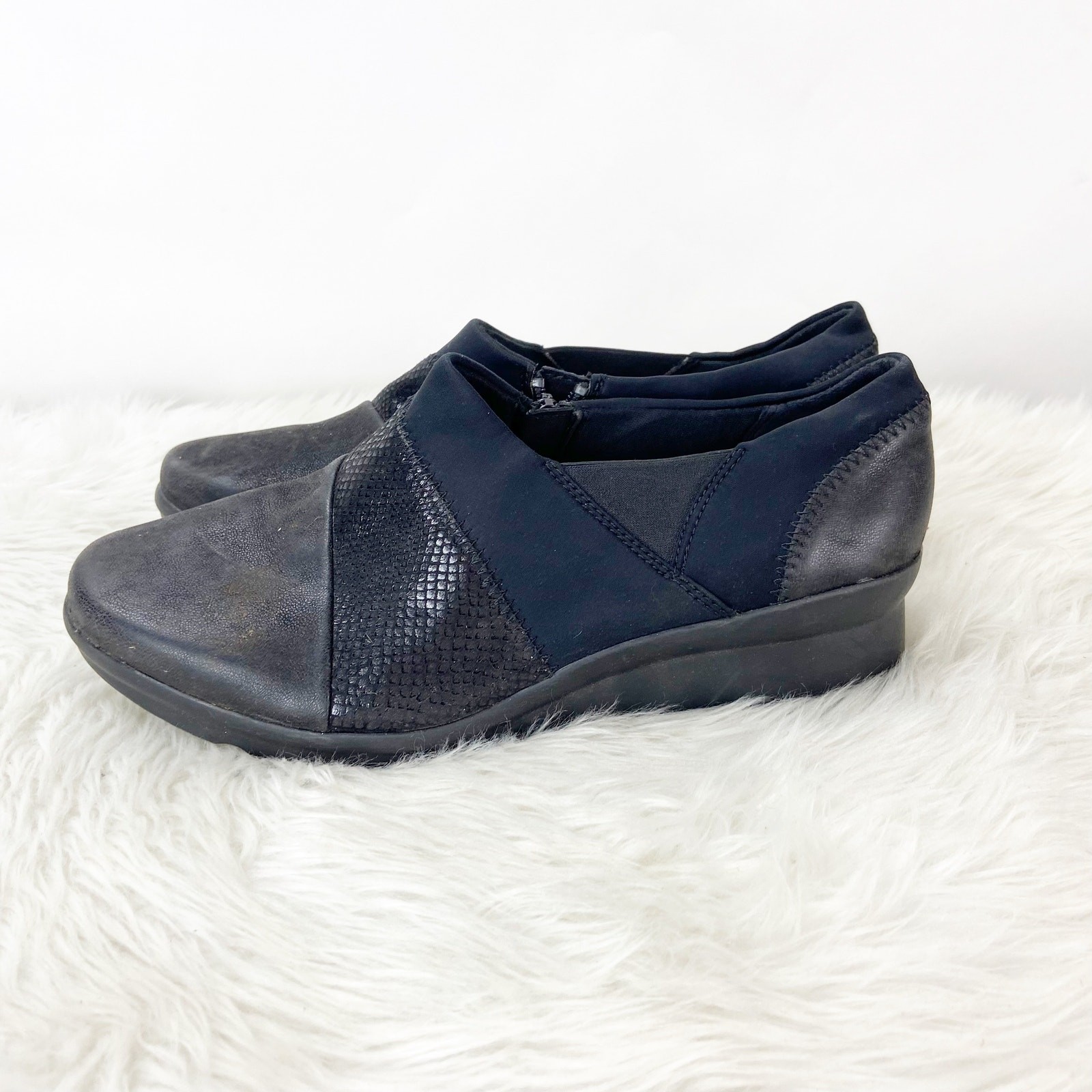 Clarks Cloudsteppers 10 W Wide Womens Black Suede Textile Comfort Shoes