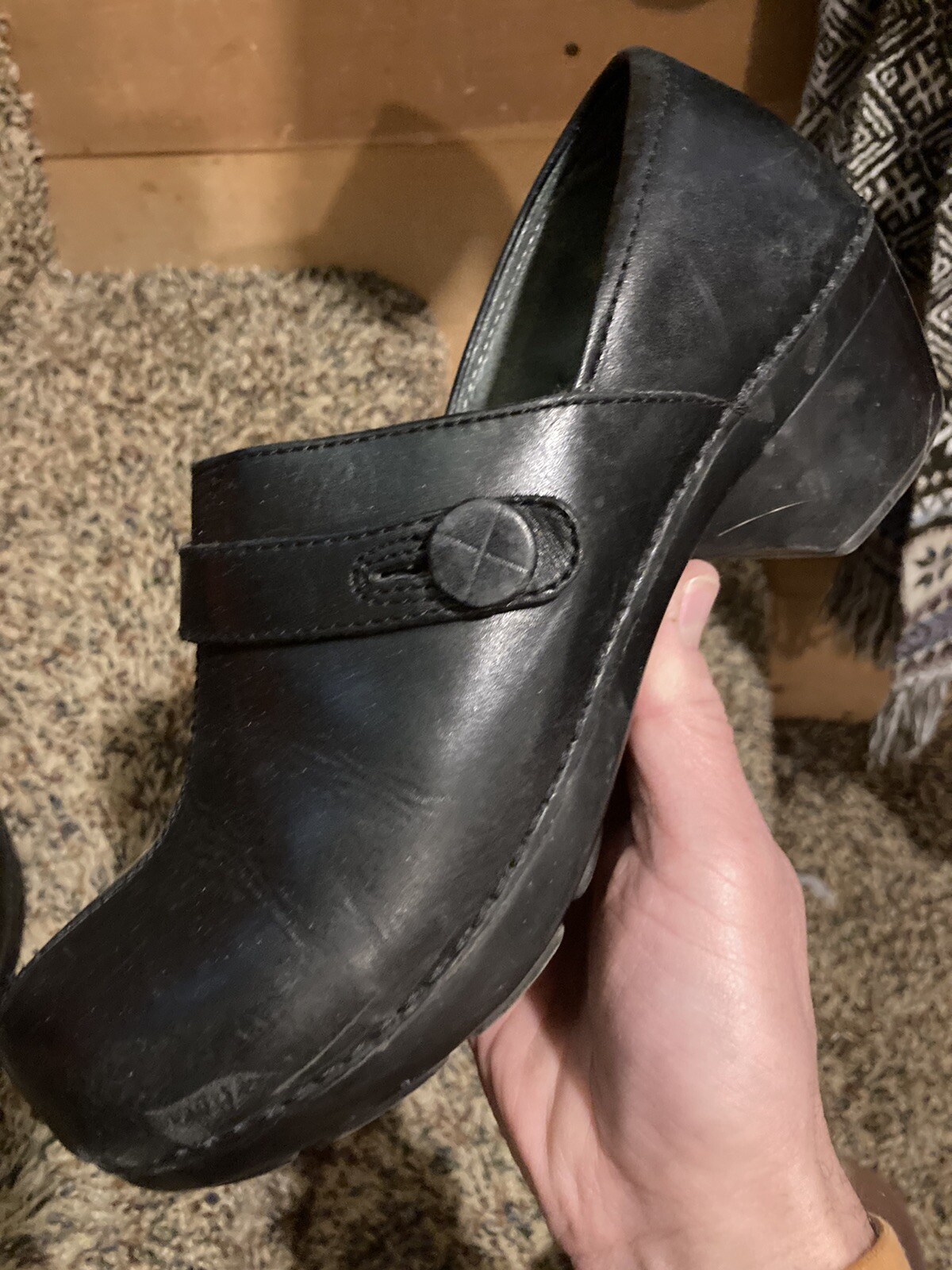 Dansko Solstice Button Strap Black Closed Clogs Professional Size 39 US 8.5-9