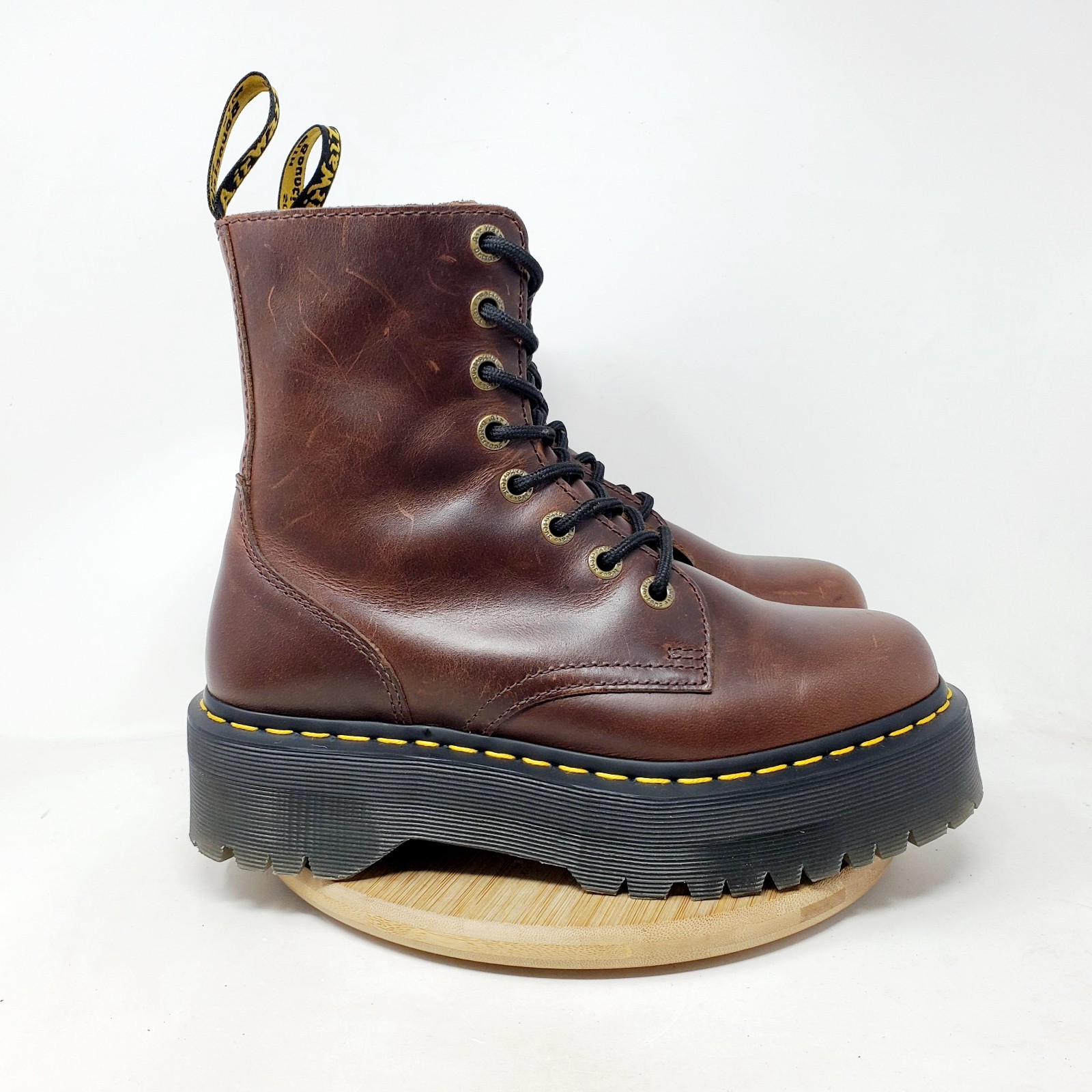 Dr Martens Jadon Platform Boots Womens 8 Brown Leather Chunky 8 Eye Shoes