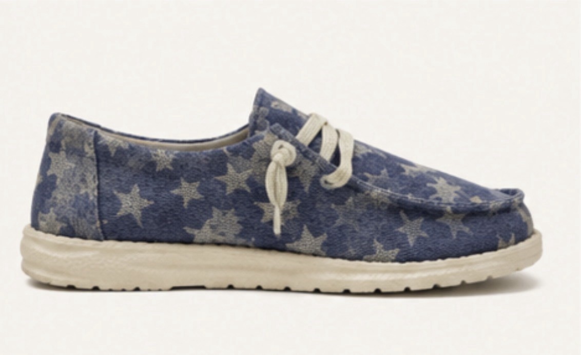 Gypsy Jazz Blue/White Star Canvas Lace-Up Boat Shoes US 9.5 women’s size
