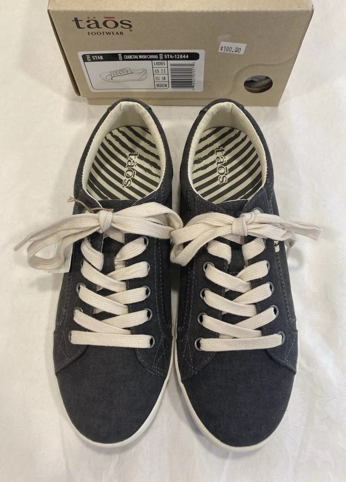 Taos STAR In Charcoal Wash Canvas In Size US 7.5—Best Seller! Comfy! NEW IN BOX
