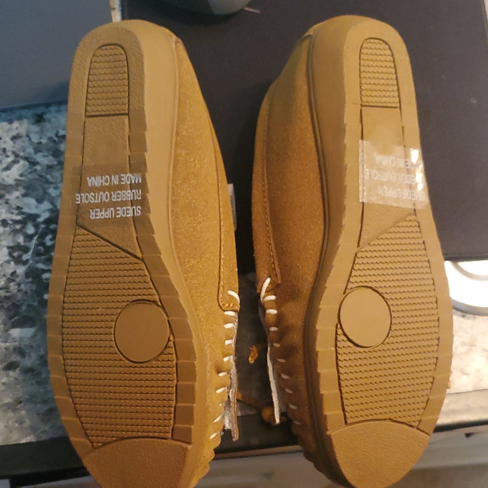 Brown Suede Beaded Moccasin Comfort Shoes 6W Slip On Rubber Outsole Women