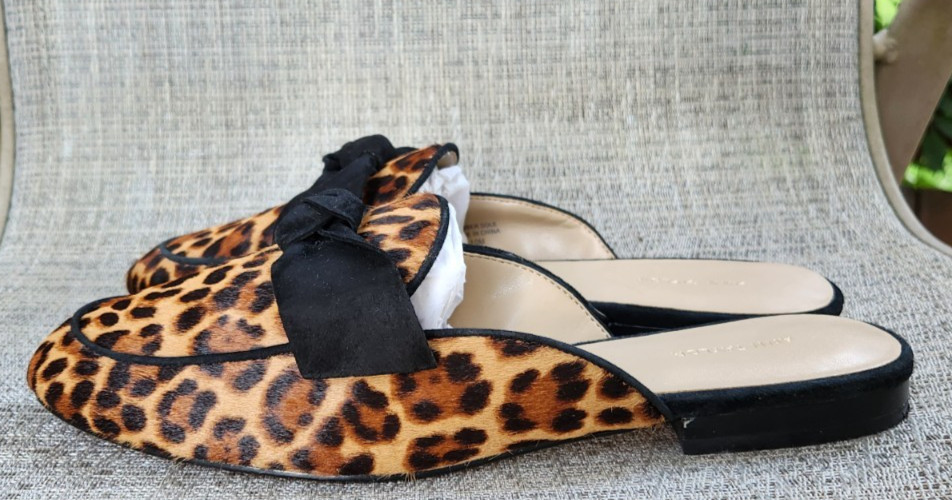 ANN TAYLOR CLOGS, Dyed Leopard Calf Hair Mules, Women’s 10 Medium