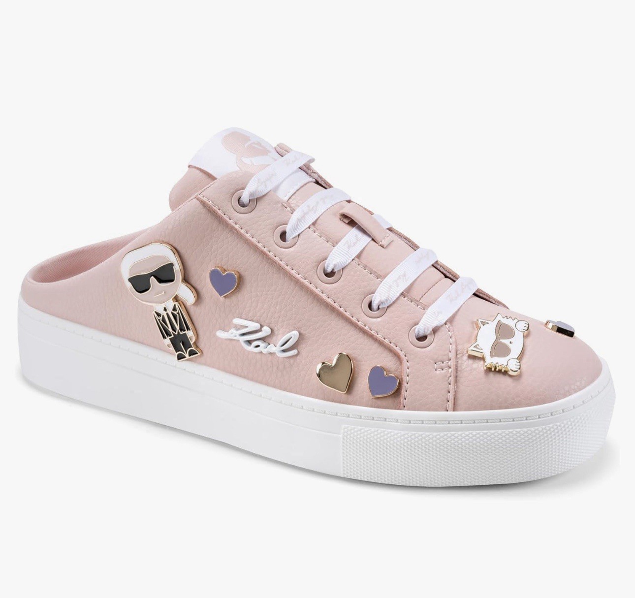 Women Karl LagerfeldCate Pins Charm Lace Up Open heel Sneak Pink Leather Shoe7,5