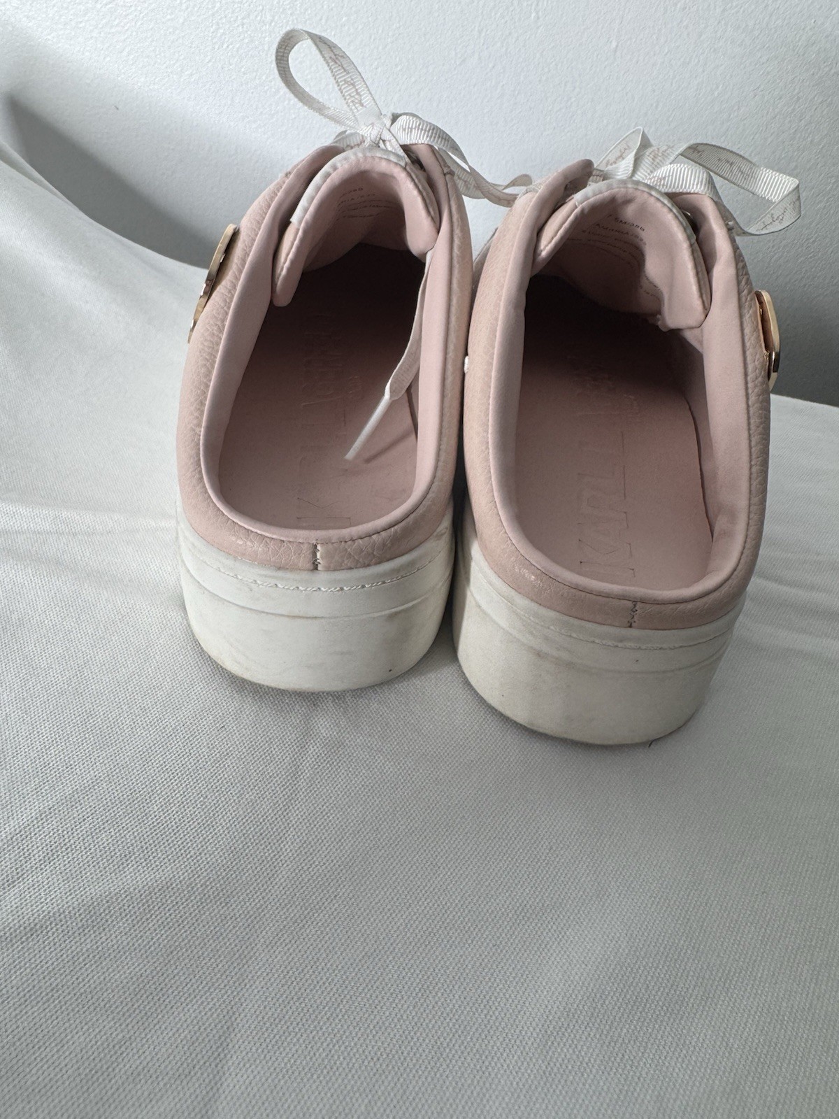 Women Karl LagerfeldCate Pins Charm Lace Up Open heel Sneak Pink Leather Shoe7,5