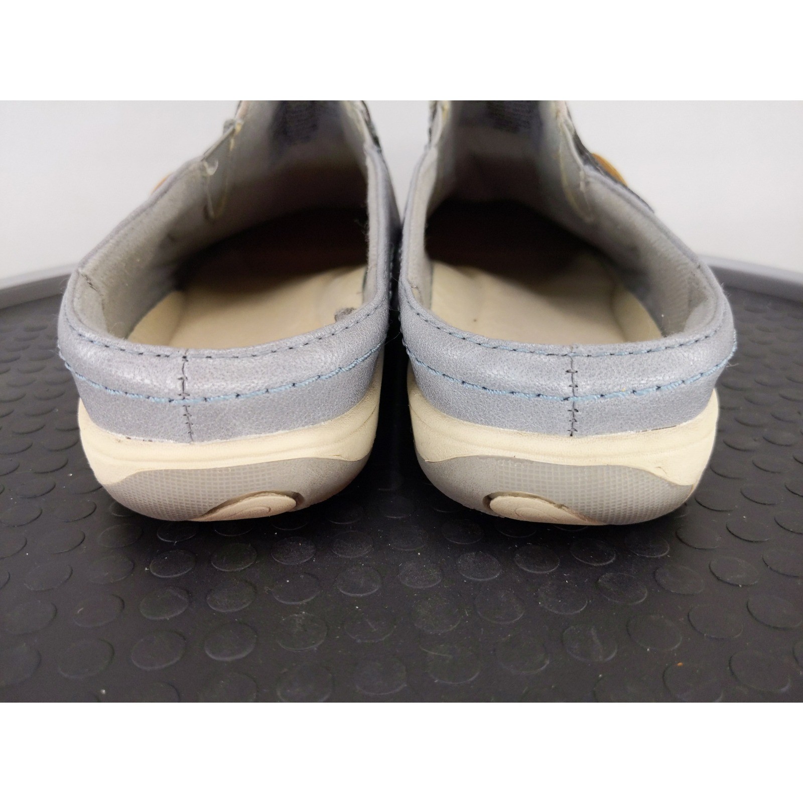 Earth Spirit Mules Women 9 Grey Blue Suede Leather Slip On Comfort Clogs