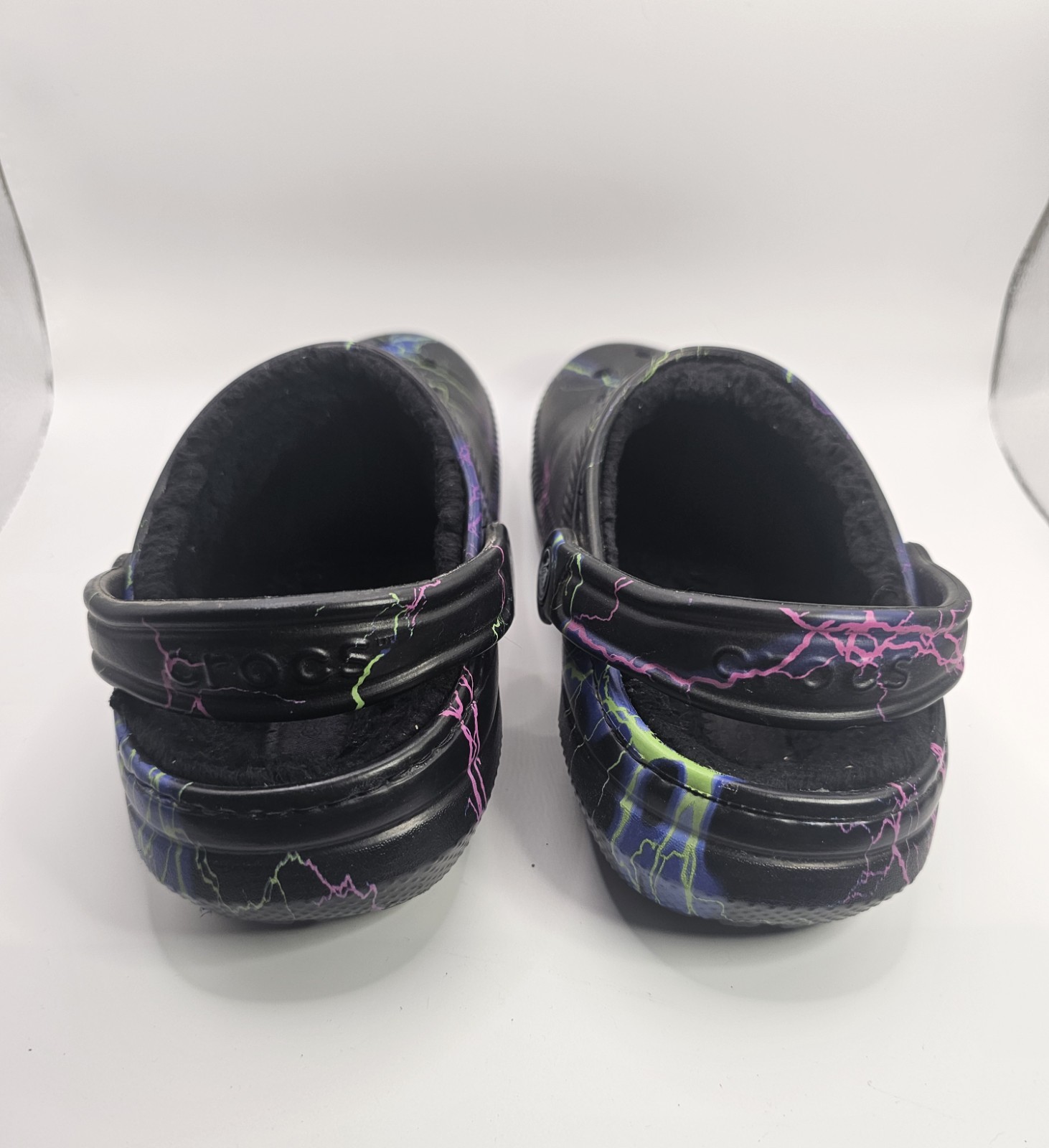Crocs Unisex Lined Black Clogs With Multicolor Lightning Bolts M4/W6