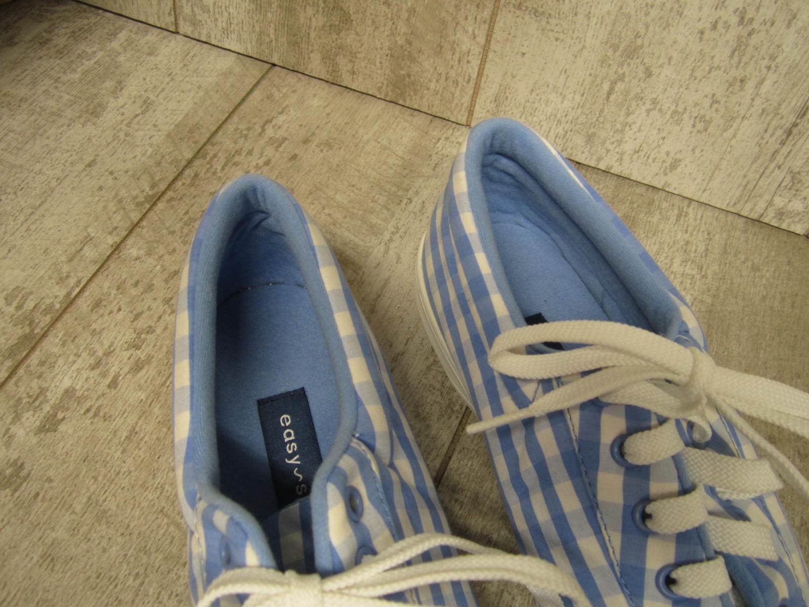 Easy Spirit Womens Blue White Check Cloth Comfort Shoes Size 8.5 W