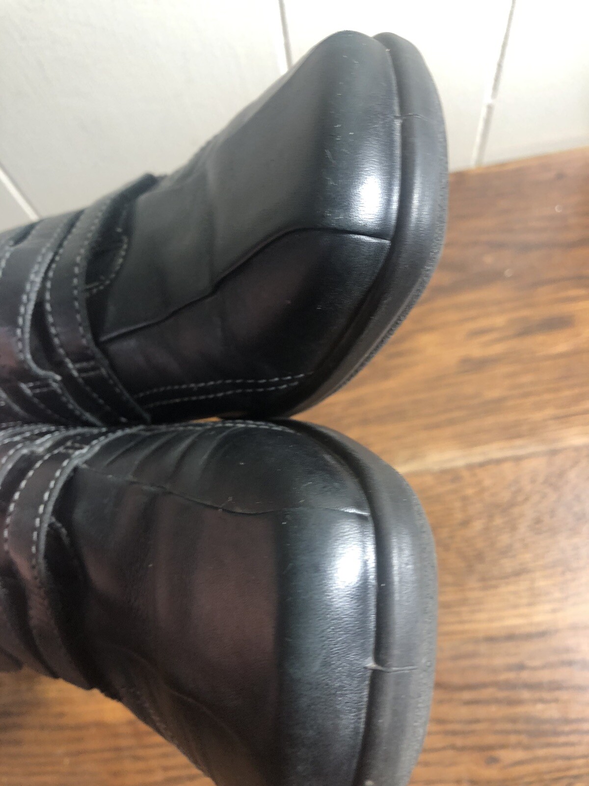 ECCO Black Leather 3-Strap Hook & Loop Comfort/Walking Shoe SIZE 36/5-5.5 Square