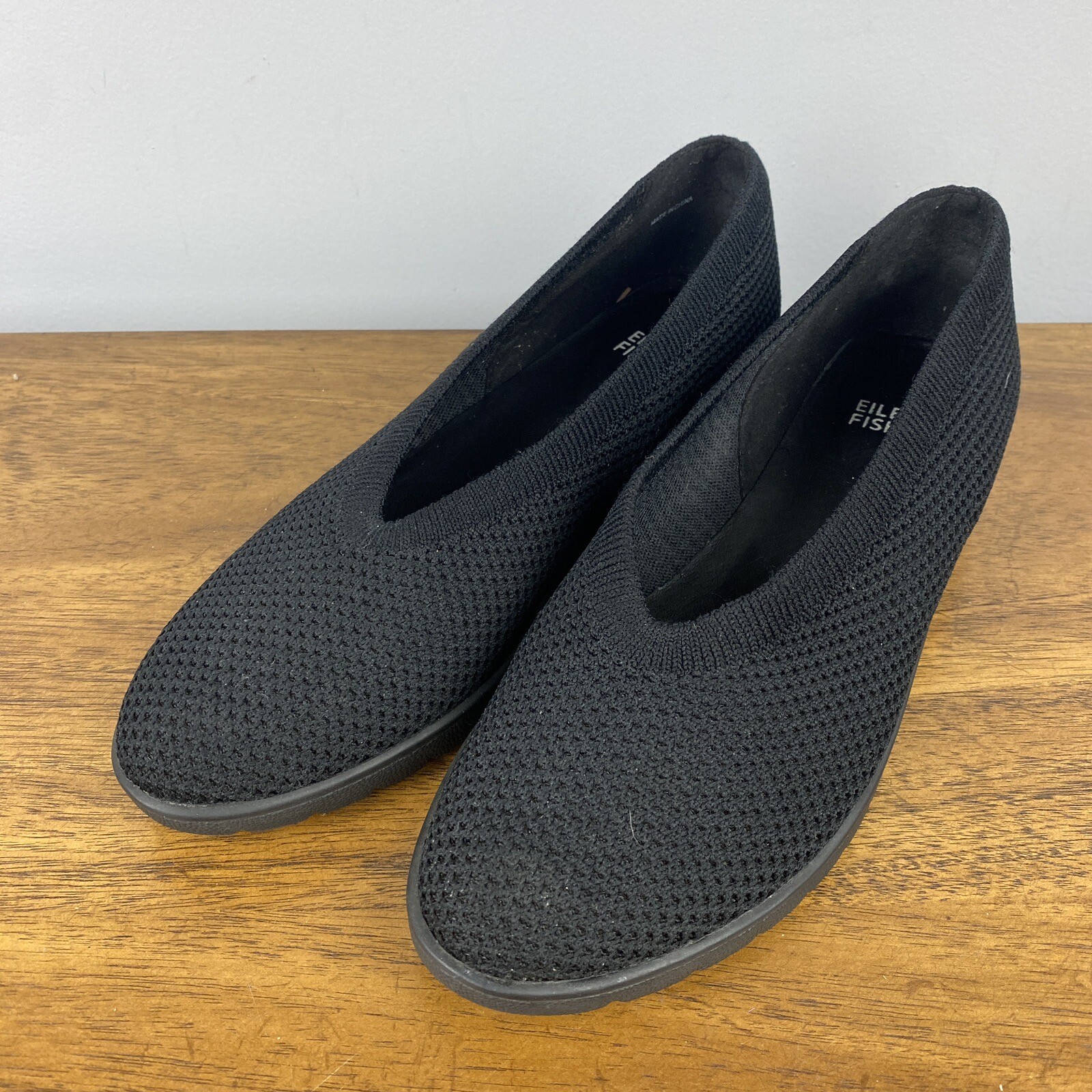 Eileen Fisher Heaven Stretch Knit Wedge Ballet Flat Shoes Womens Size 6 Black