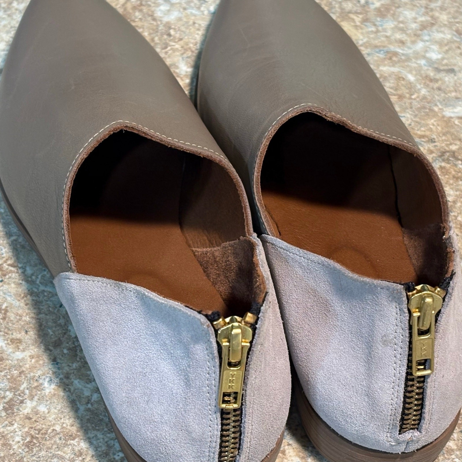 Bueno Beau Pointed Toe Loafer Slip on Leather Suede Gray Quiet Luxury Shoes 39