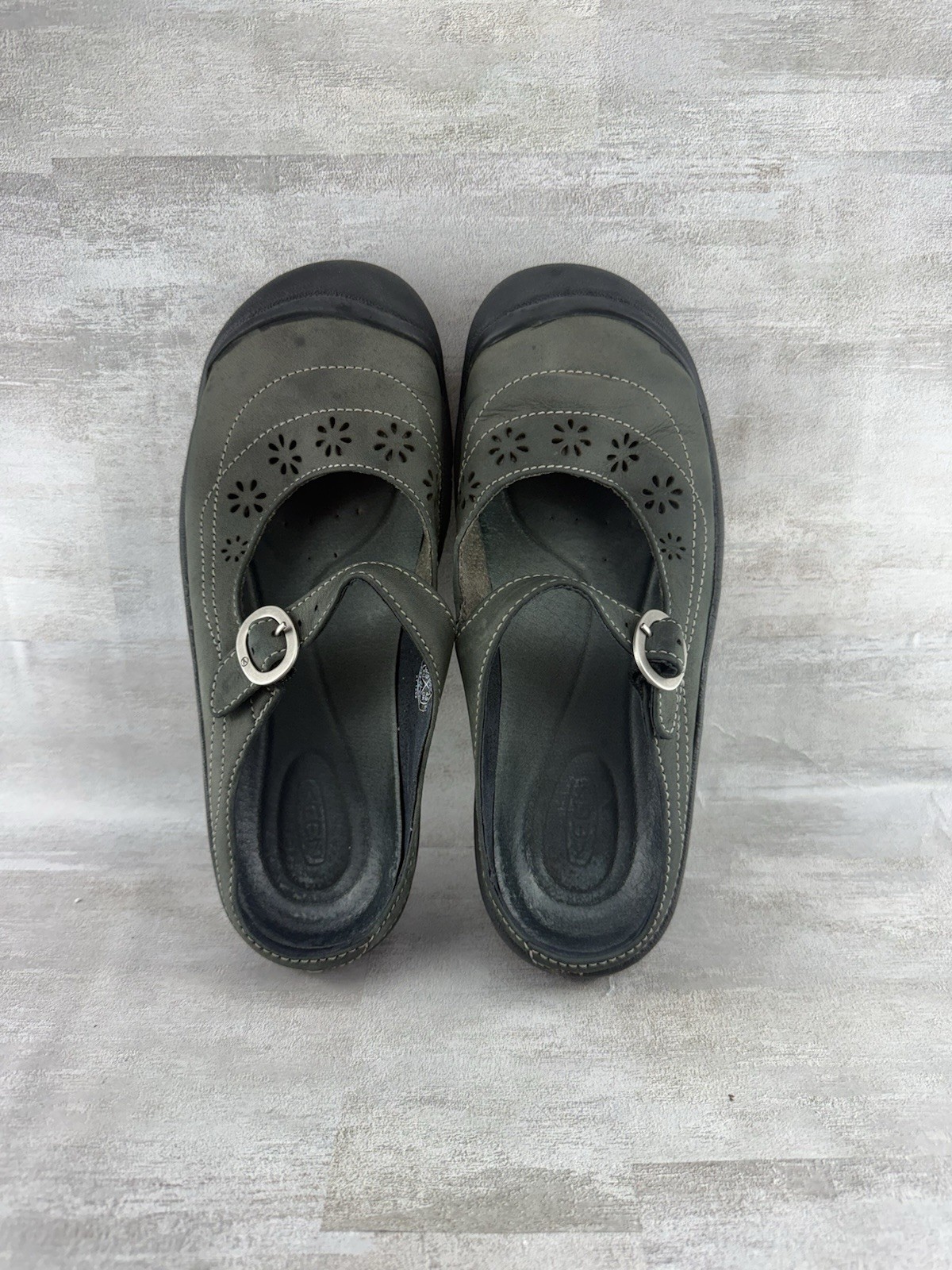 Keen Women’s Calistoga Mary Jane Green Leather Bohemian Floral Punch Sz 7 Buckle