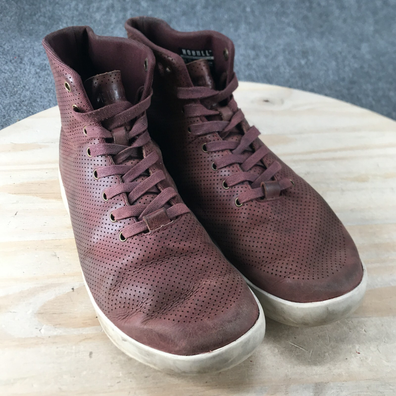 No Bull Shoes Mens 8.5 Womens 10 Sneakers Burgundy Leather High Top Lace Up