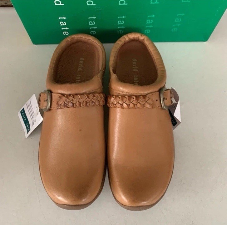 David Tate Orion Tan Leather Slide Clogs Mules Women’s US 8.5 N Narrow Width