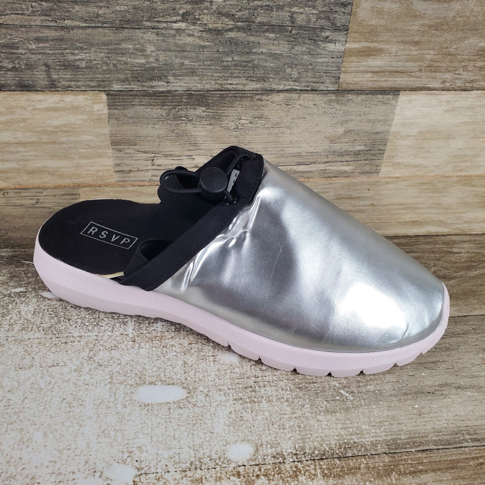 RSVP Janice Womens Clogs Sz 6.5 M Silver Nylon Adjustable Slip On Round Toe