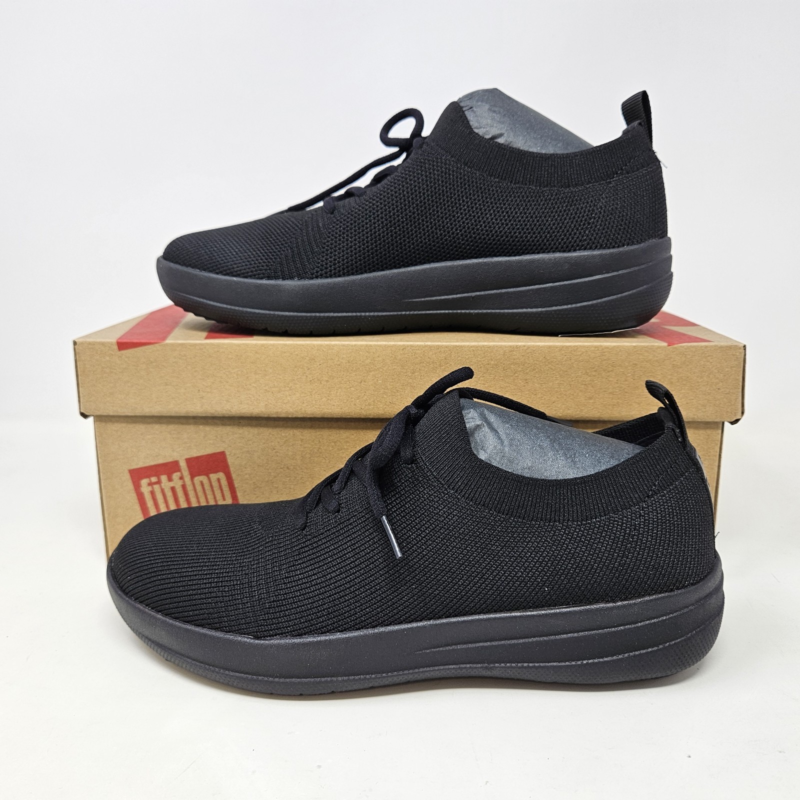 FitFlop F-Sporty UberKnit Poly/Nylon Black Comfort Stretch Sneakers / Women’s 6