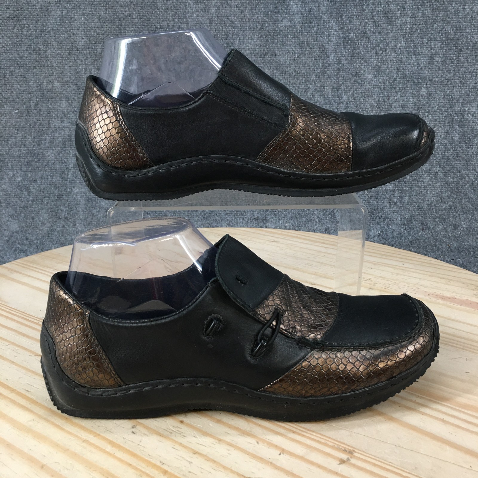 Rieker Cassie Shoes Womens 39 Loafers Slip On Comfort Snakeskin Bronze Black