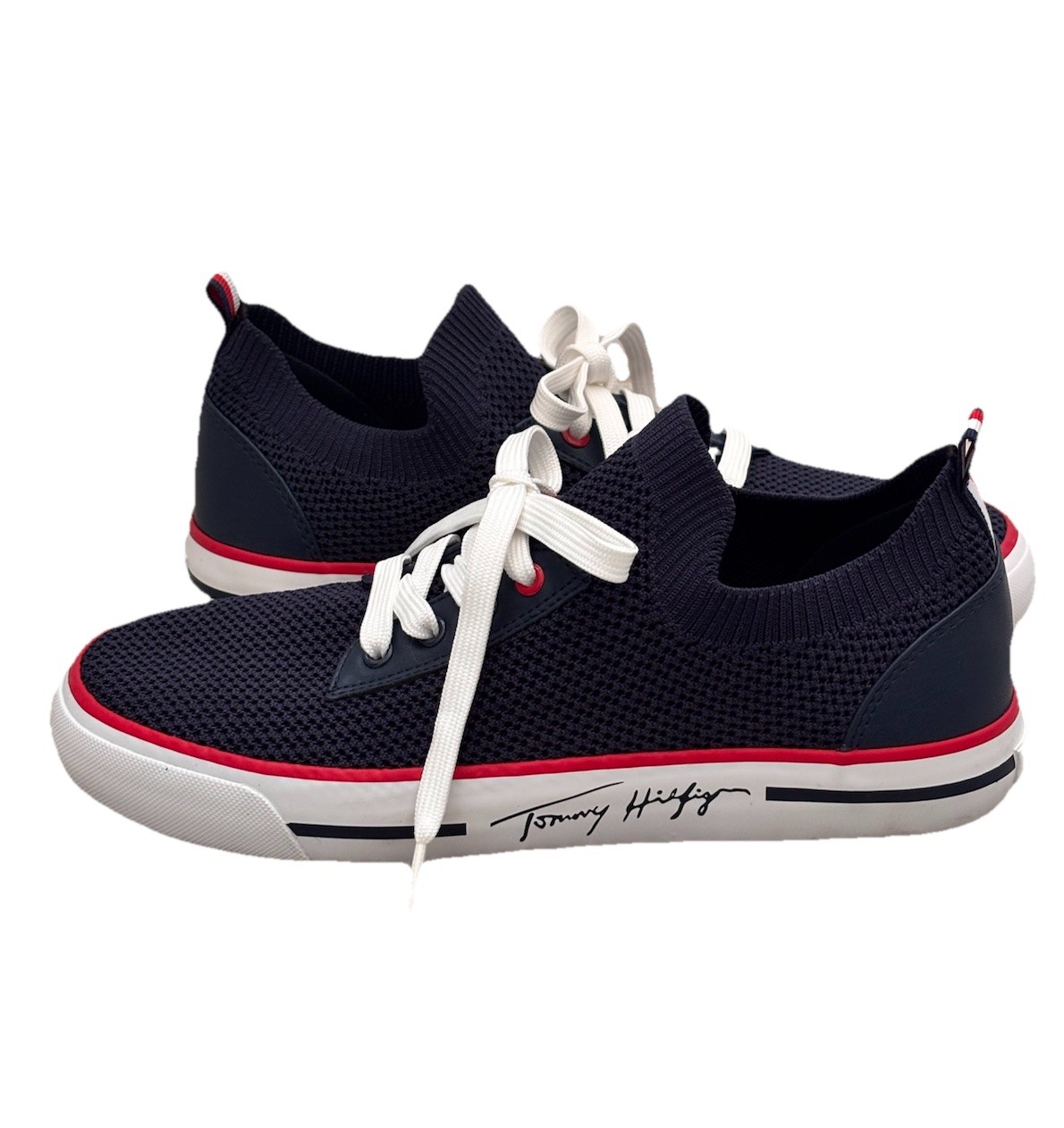 Tommy Hilfiger Navy Gessie Stretch Knit Sneaker size 8 M EUC