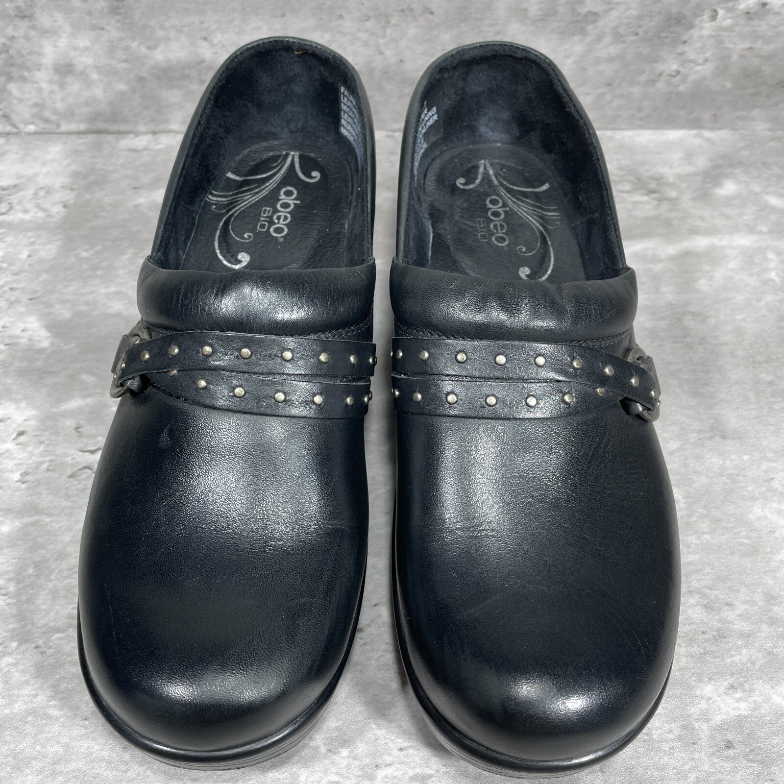Abeo Clogs Women’s Size 8 N Fauna Black Leather Slip On Studded Straps
