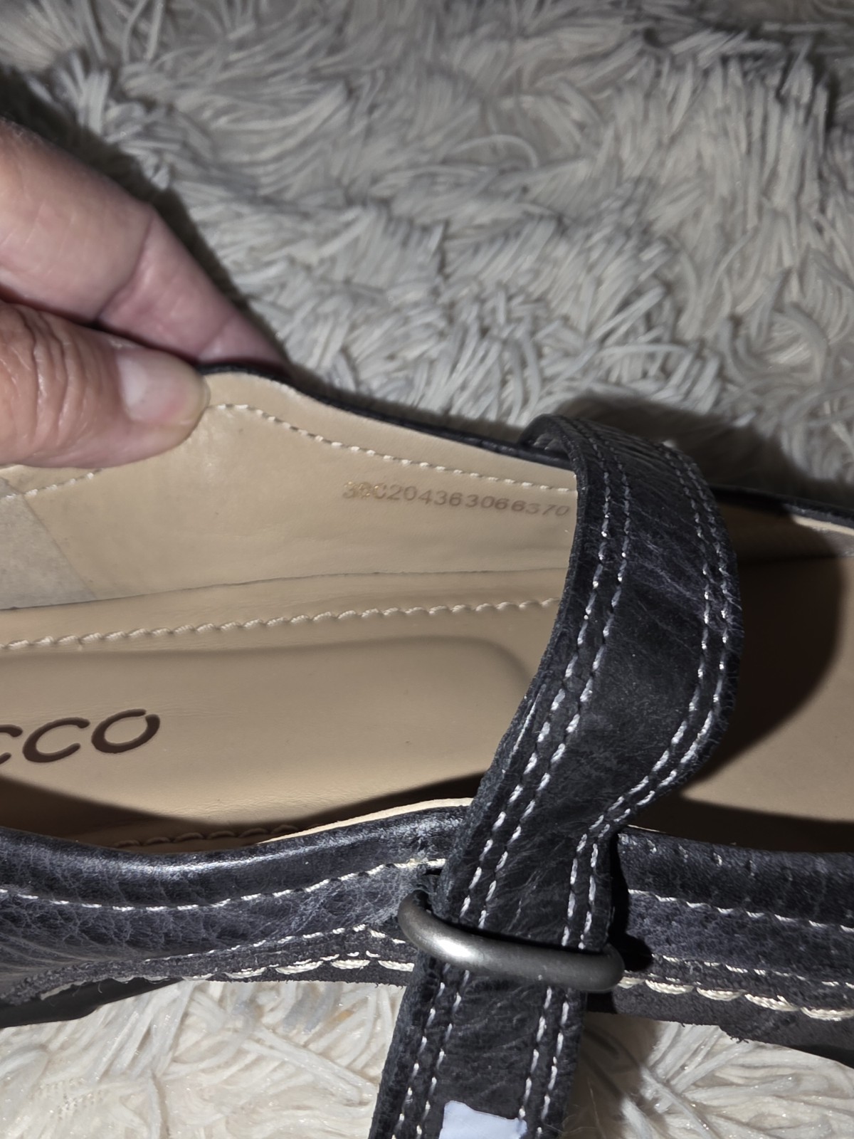 ECCO Shoes Womens 38 Casual Comfort Hook And Loop Mary Jane Black Leather US 7.5