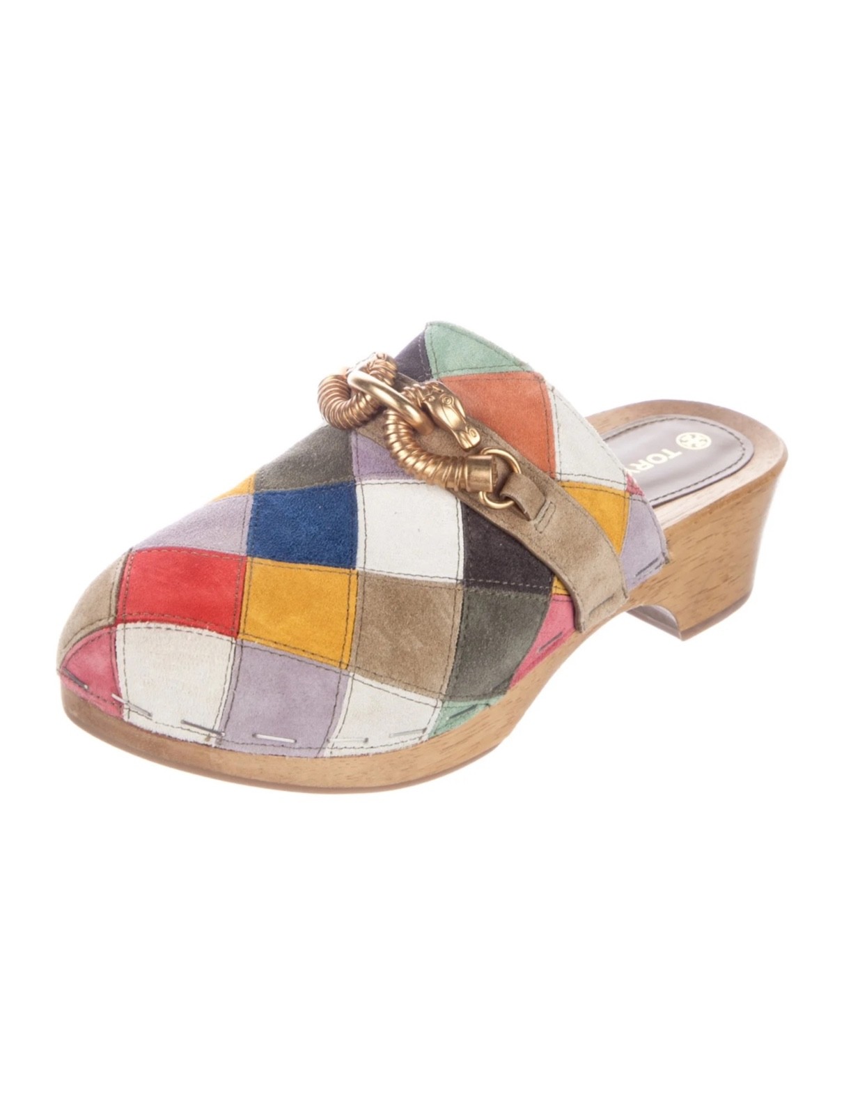 Tory Burch Jessa Clogs Patchwork Suede Mule Color Block Heel Size 8.5 EUC