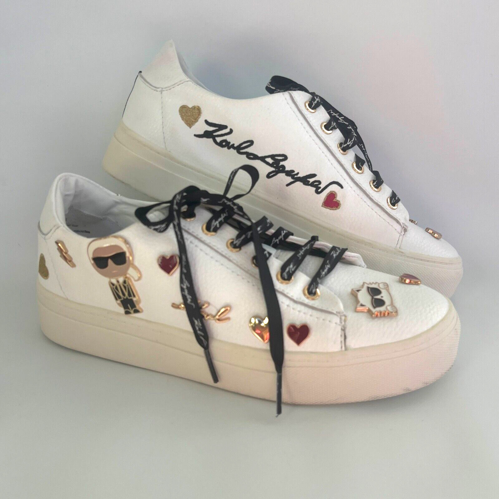 Karl Lagerfeld Paris Cate Pins Women’s 7.5 M White Tumbled Leather Low Sneakers