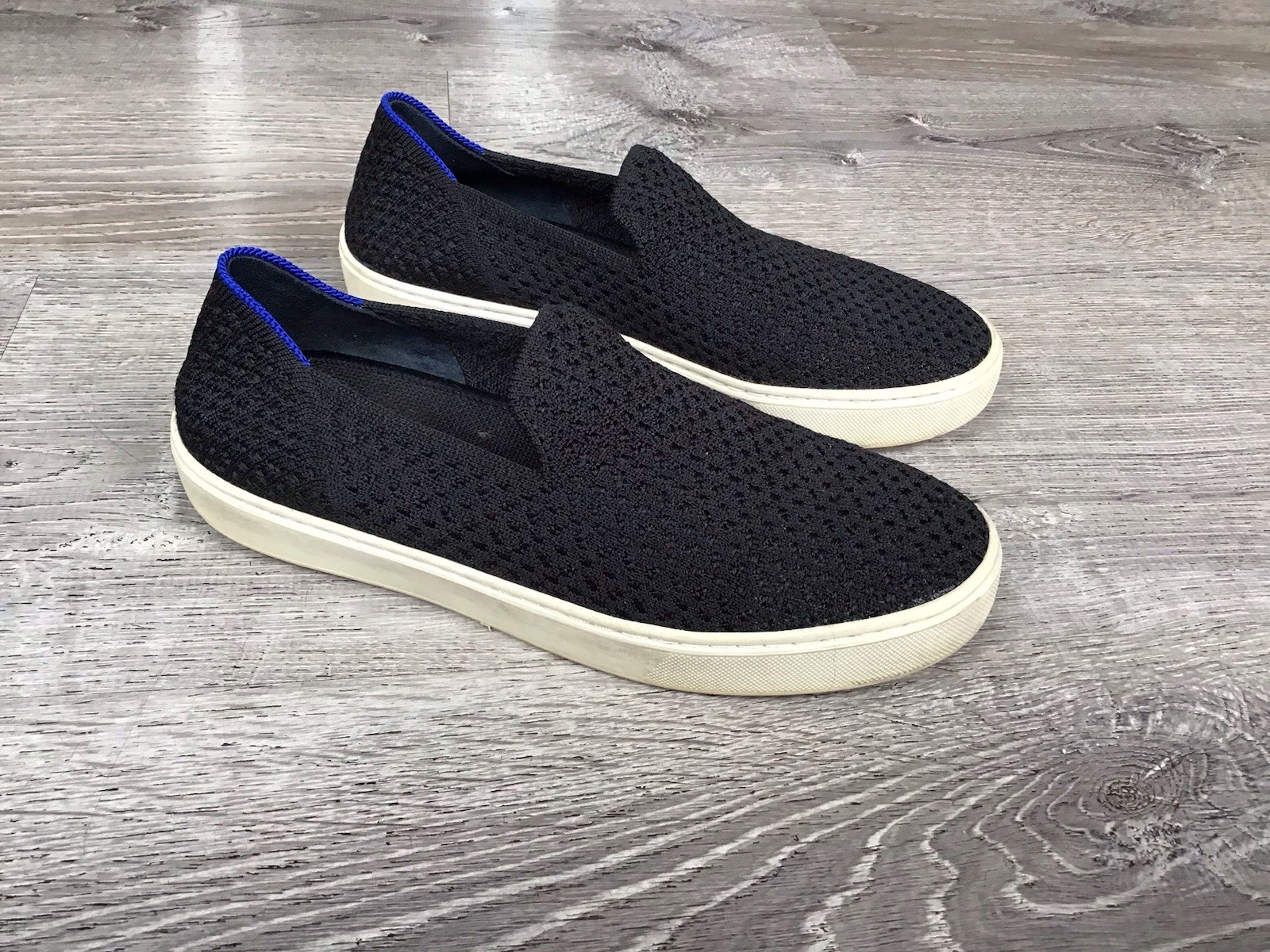 Rothys Womens Size 7.5 Sneakers Black Knit Slip On Flat Casual Comfort Shoes